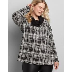 Lane Bryant Plus Size 18 20 Plaid Cowl Neck Sweater Gray Black